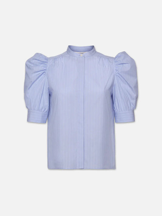 Ruched Puff Sleeve Shirt Chambray