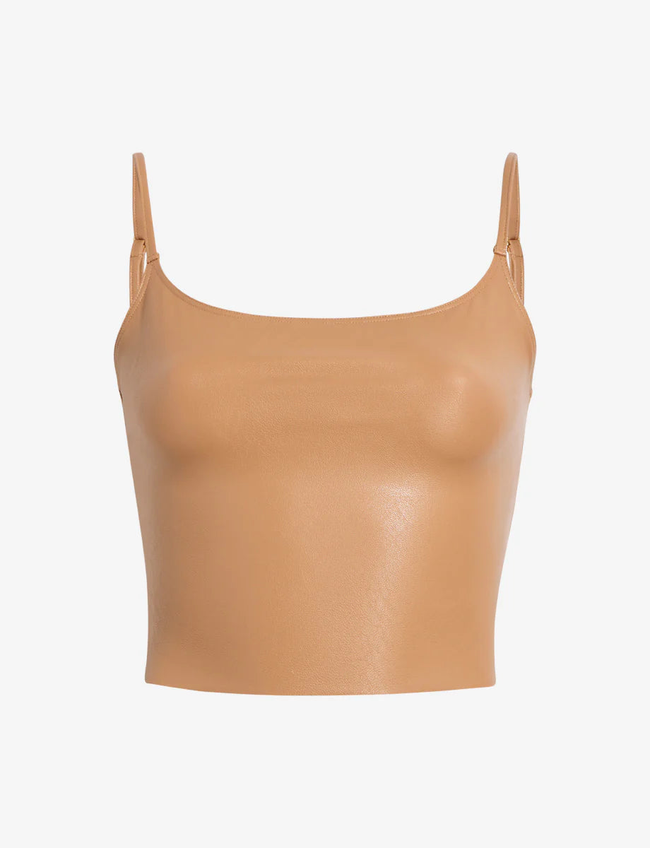 Faux Leather Cami Crop Camel