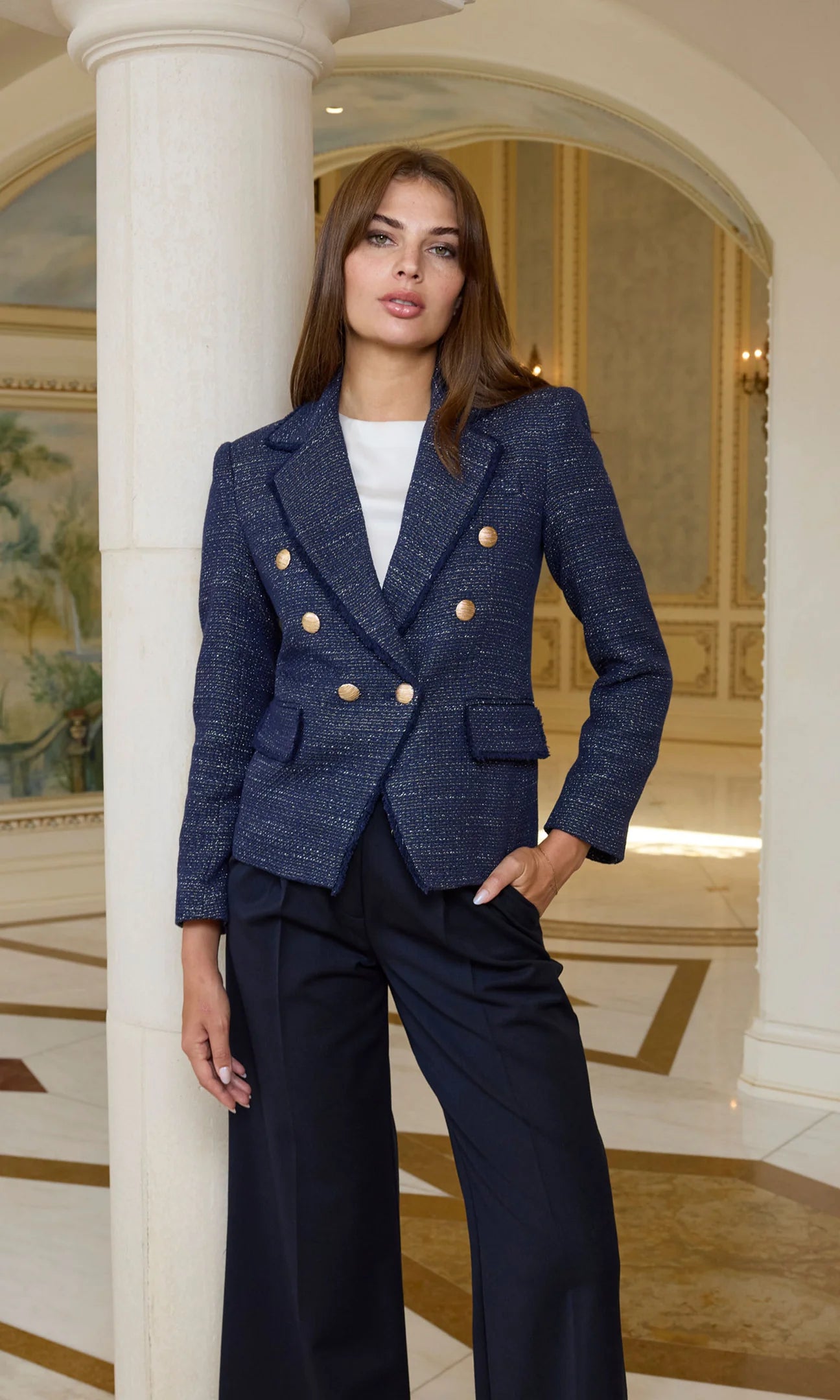 Eliza Navy Tweed Blazer