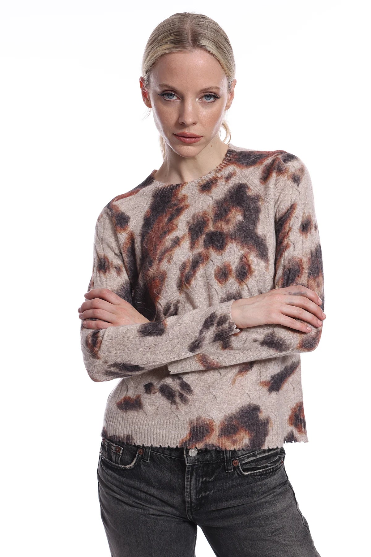 Cashmere Printed Cable Crewneck