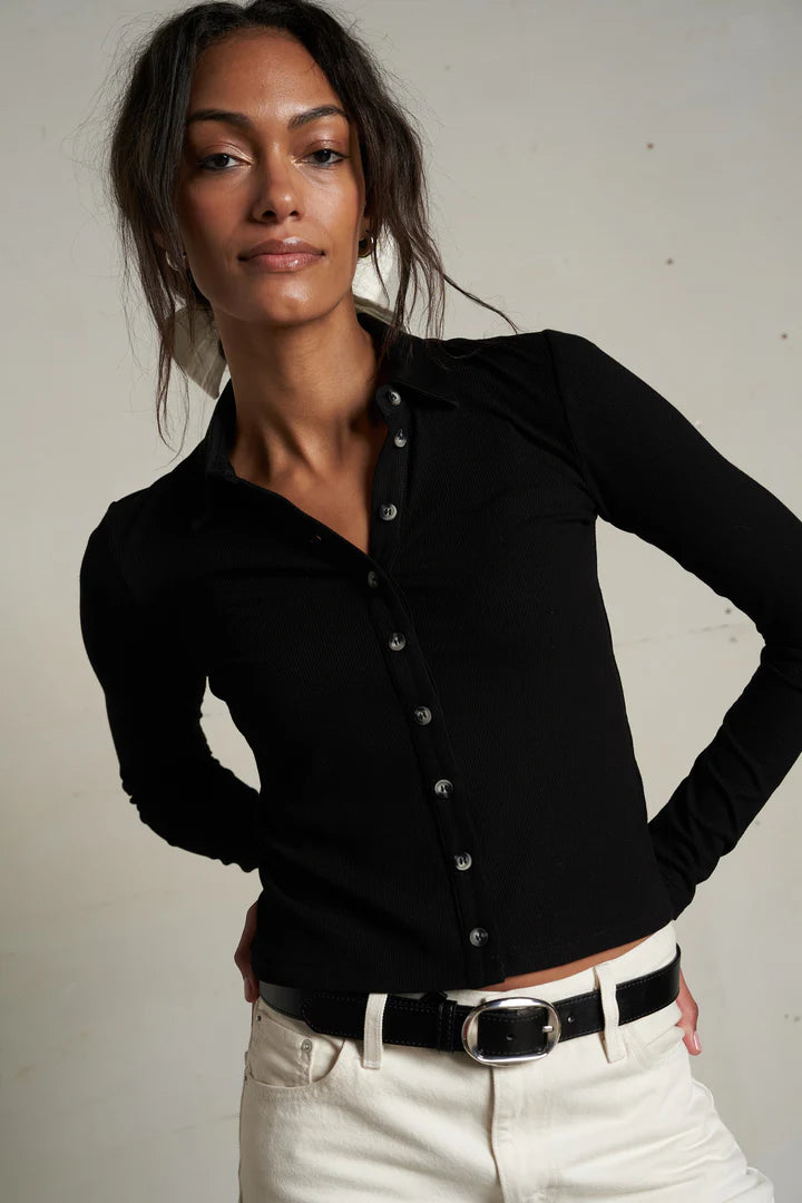 Amee Luxe Rib Button Up Polo