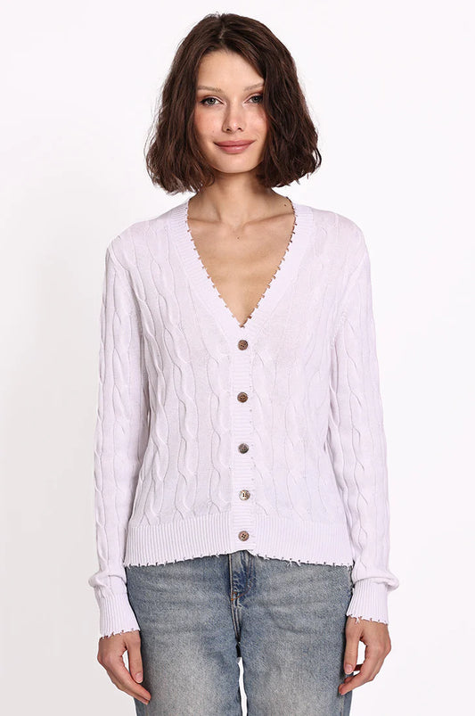 Cotton Frayed Cable Cardigan White