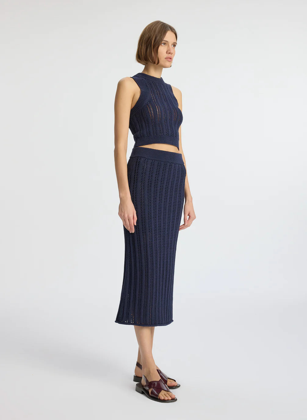 Aurora Crochet Midi Skirt Navy