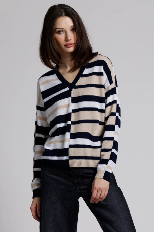 Cashmere Stripe Vneck