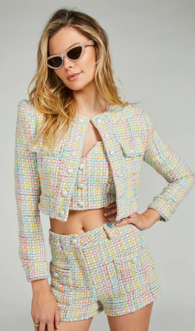 Elegant 2 Piece Tweed Set Womens Tweed Jacket Mini Skirt 