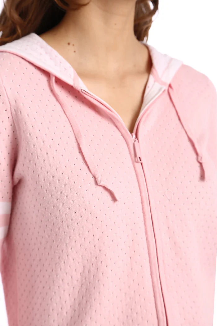 Cotton Cashmere Two-Tone Mesh Zip Hoodie Pink Bellini
