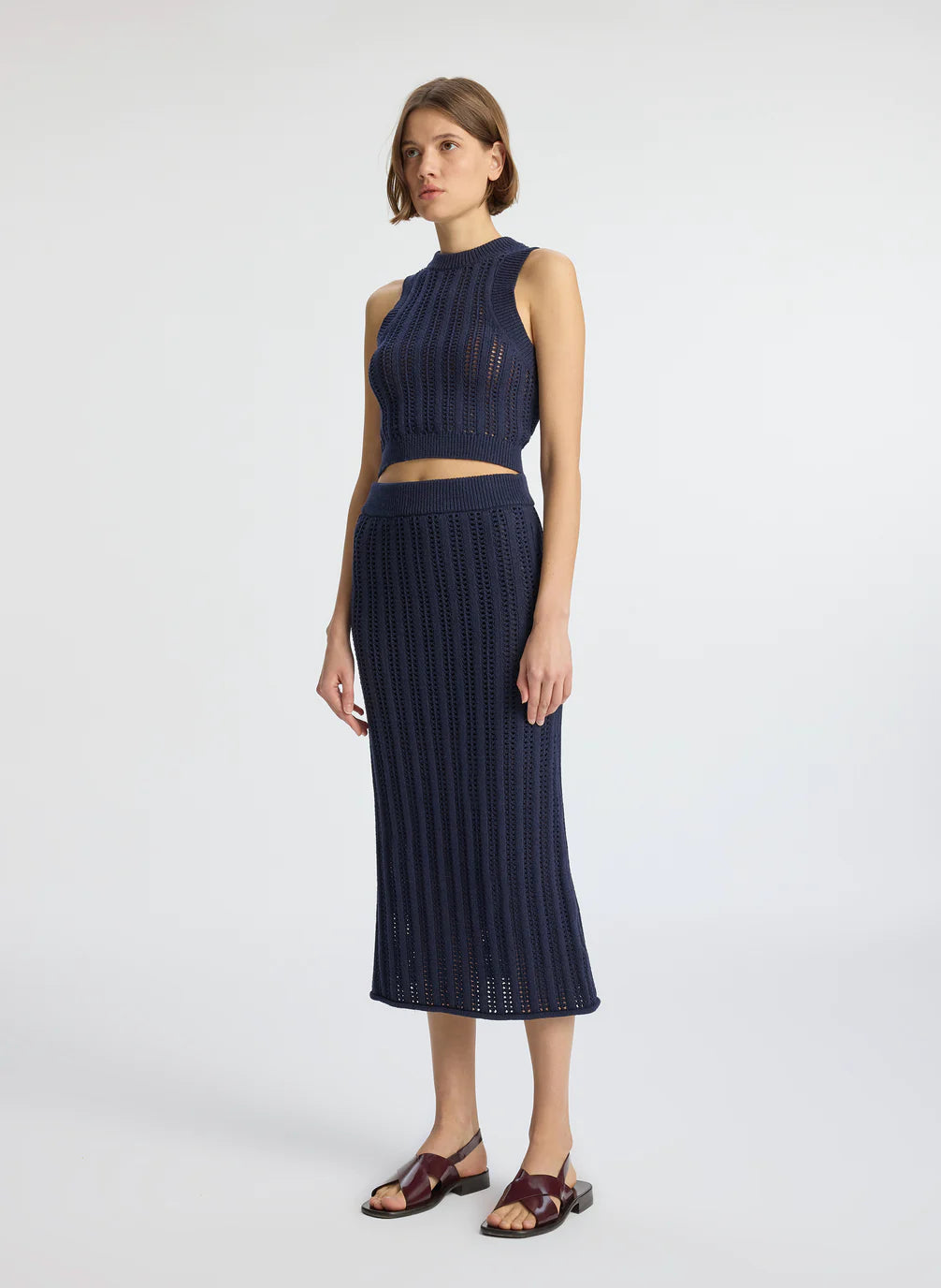 Aurora Crochet Midi Skirt Navy