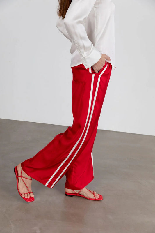 Sporty Silk Track Pants Twill Silk