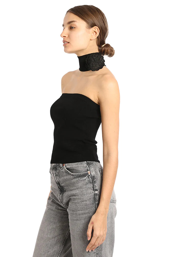 Strapless Top With Floral Appliqué