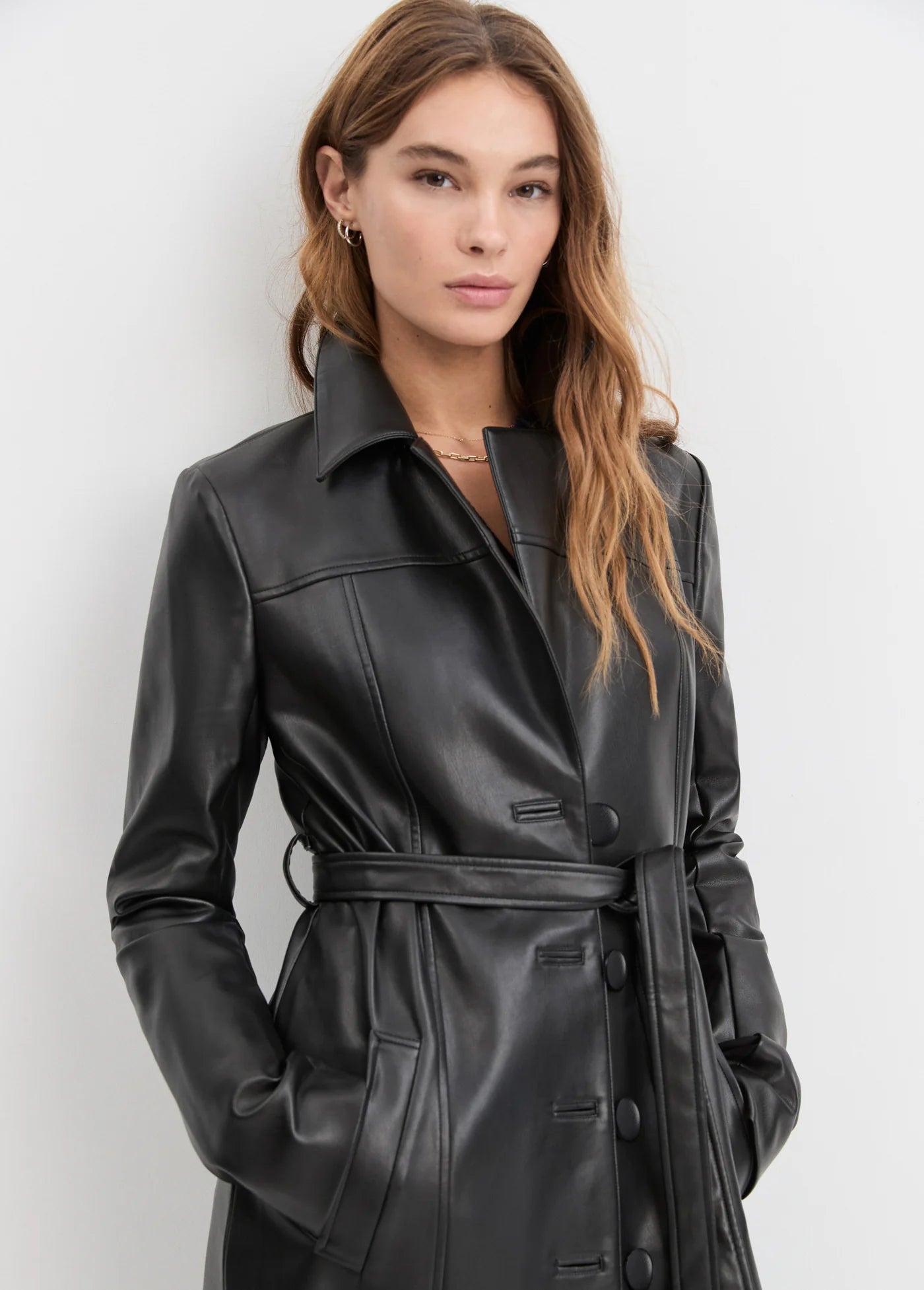 Vegan Leather Belted Coat