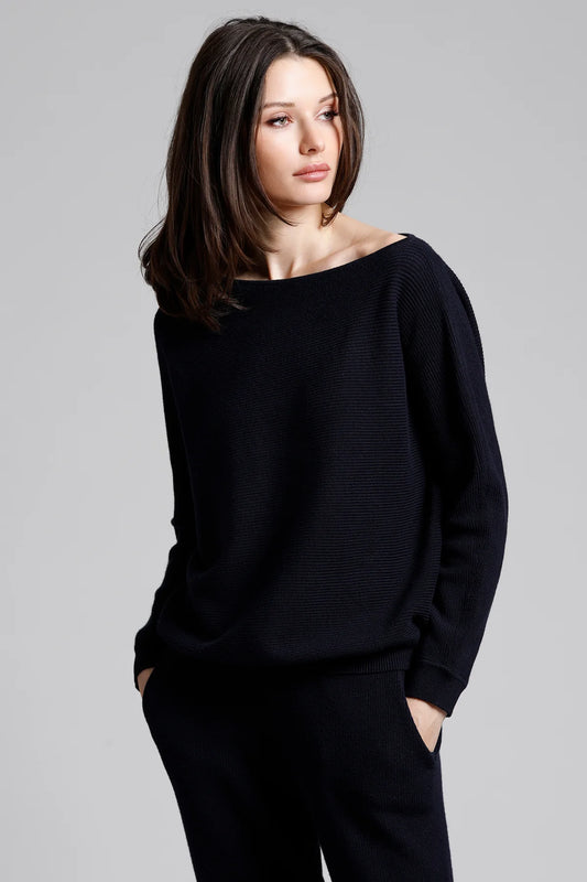 Cotton Cashmere Asymmetrical Shaker Navy