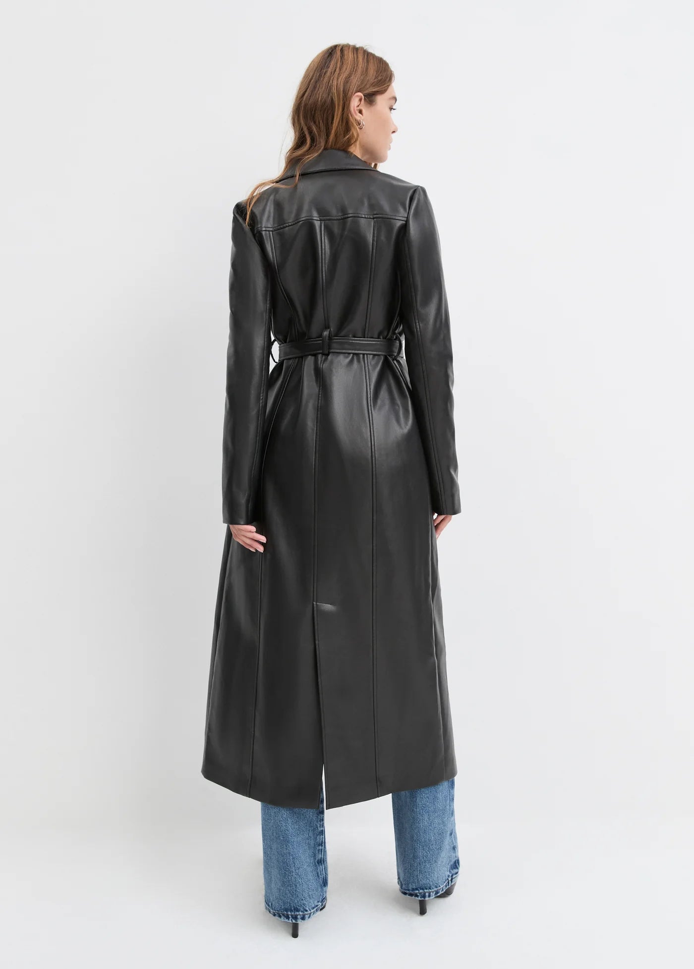 Vegan Leather Belted Coat