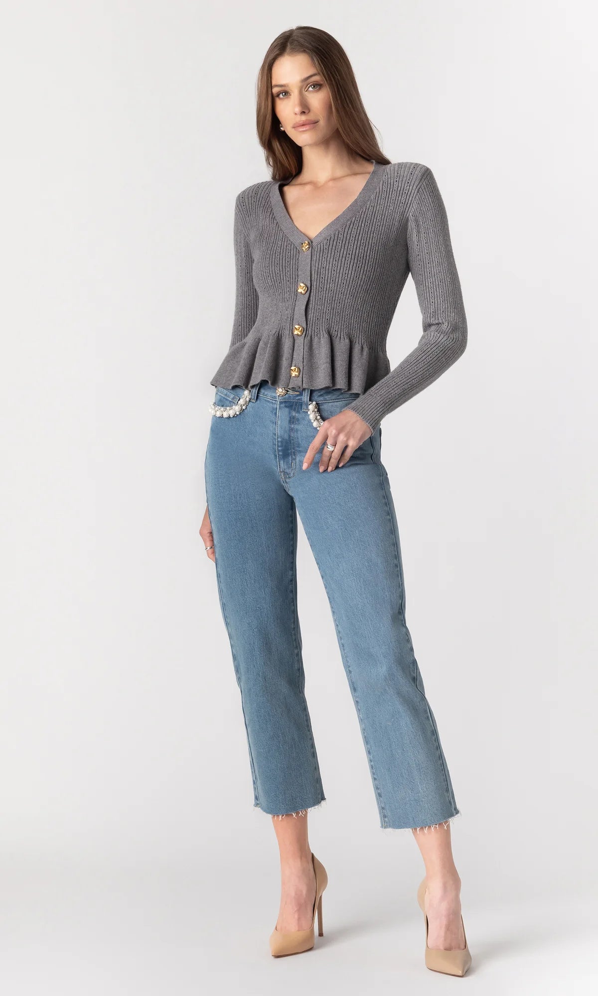 Lirio Pointelle Cardigan Charcoal