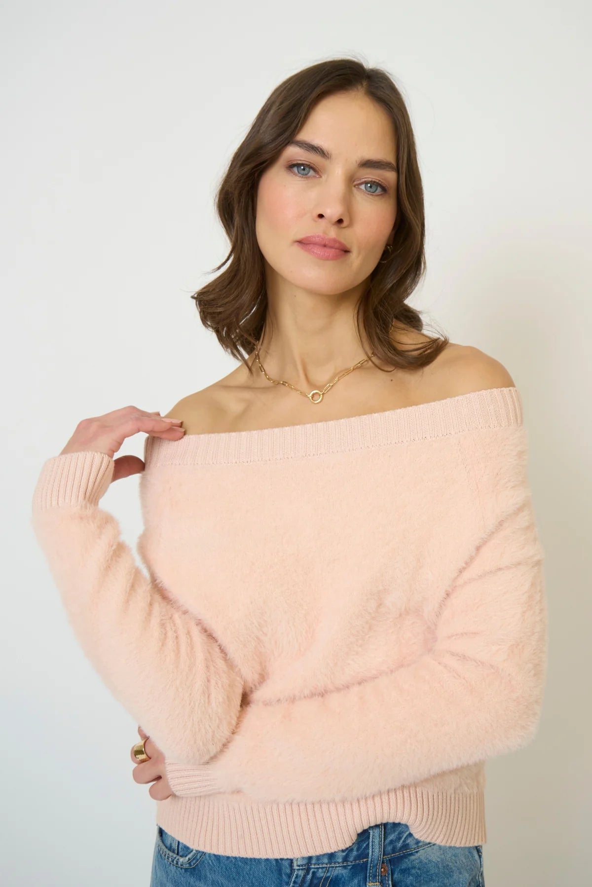 Roman Eyelash Off Shoulder Sweater