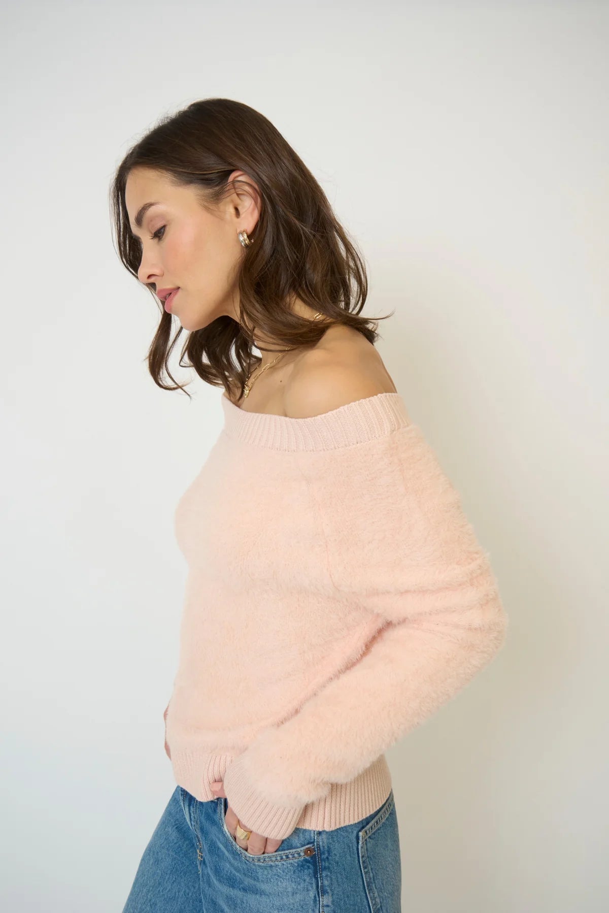 Roman Eyelash Off Shoulder Sweater