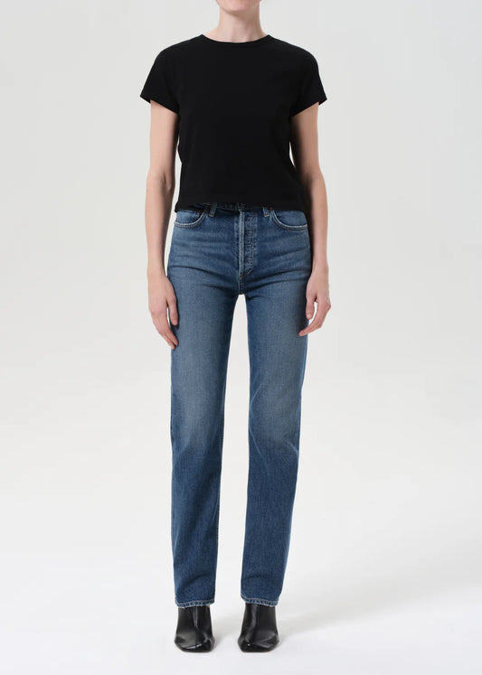 90’s Pinch Waist High Rise Straight Long (comfort stretch) in Overcast