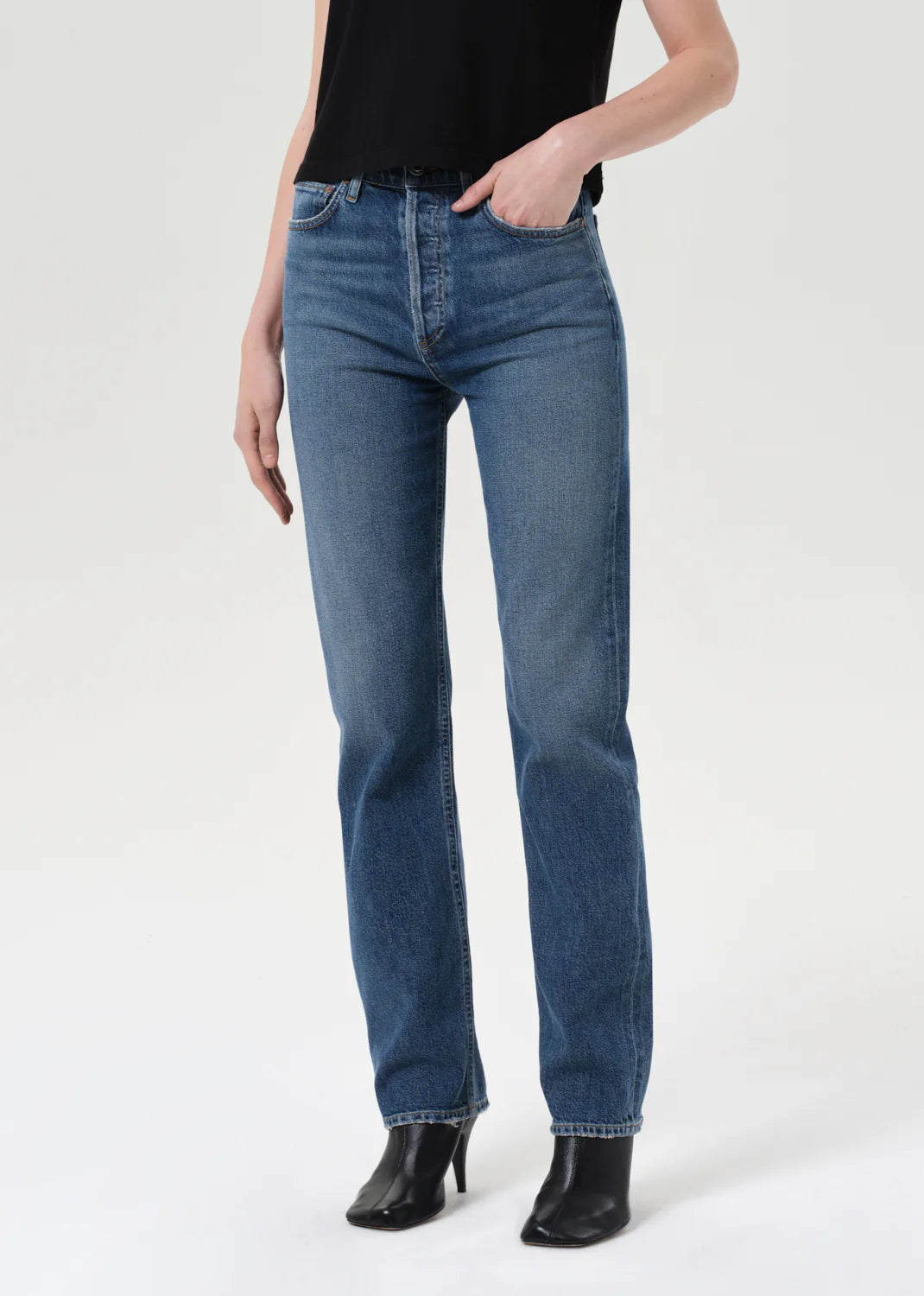 90’s Pinch Waist High Rise Straight Long (comfort stretch) in Overcast