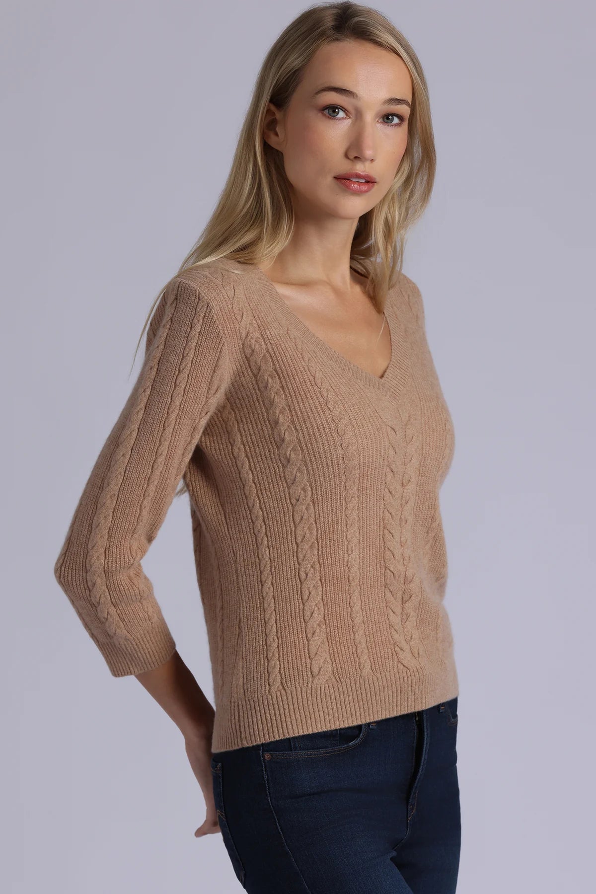 Cashmere Novelty Cable V Neck