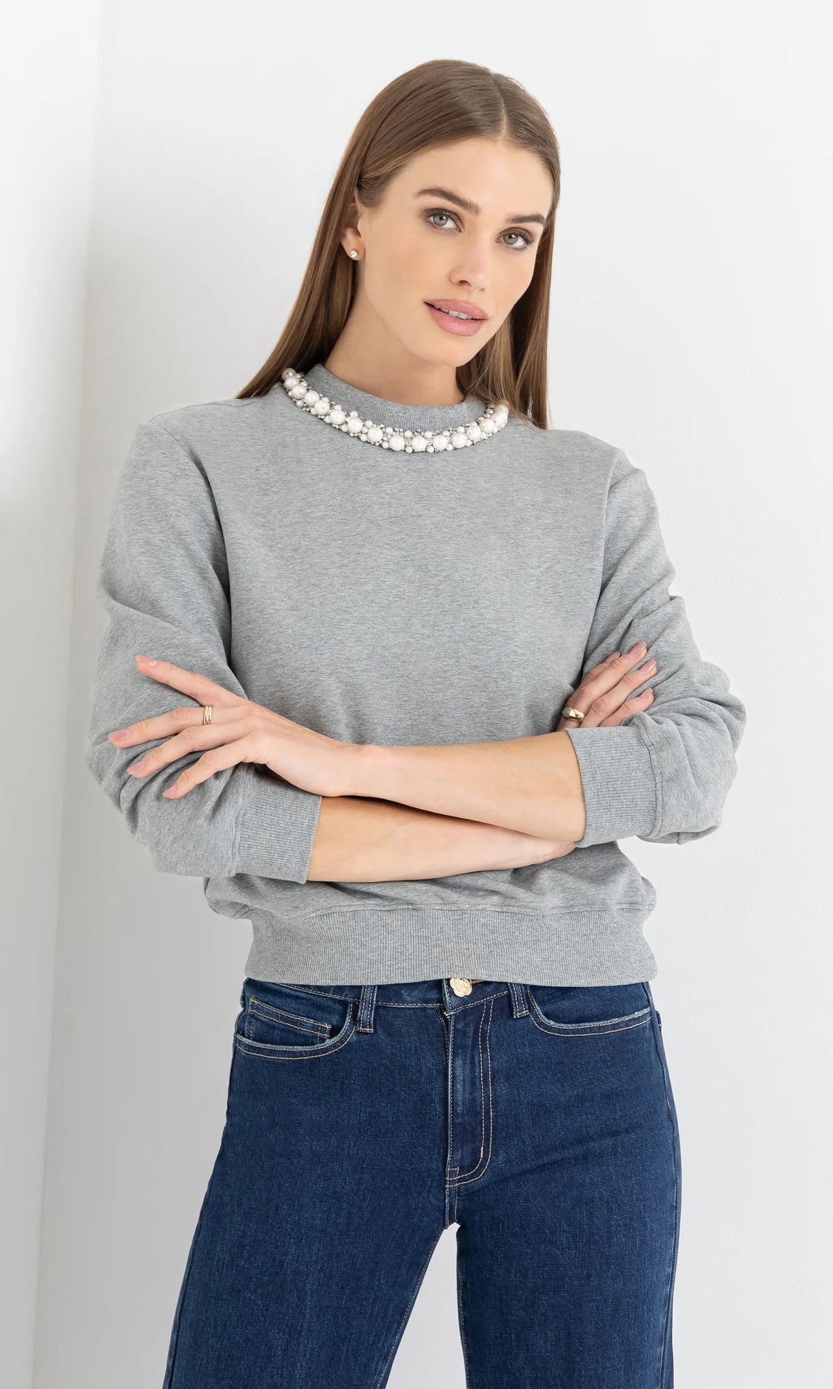 Jill Pearl/Crystal Embellished Sweatshirt