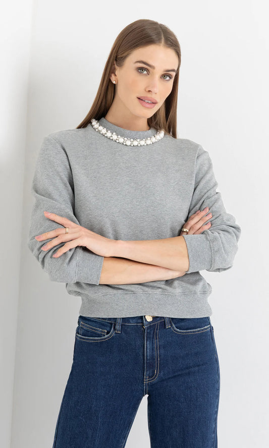 Jill Pearl/Crystal Embellished Sweatshirt