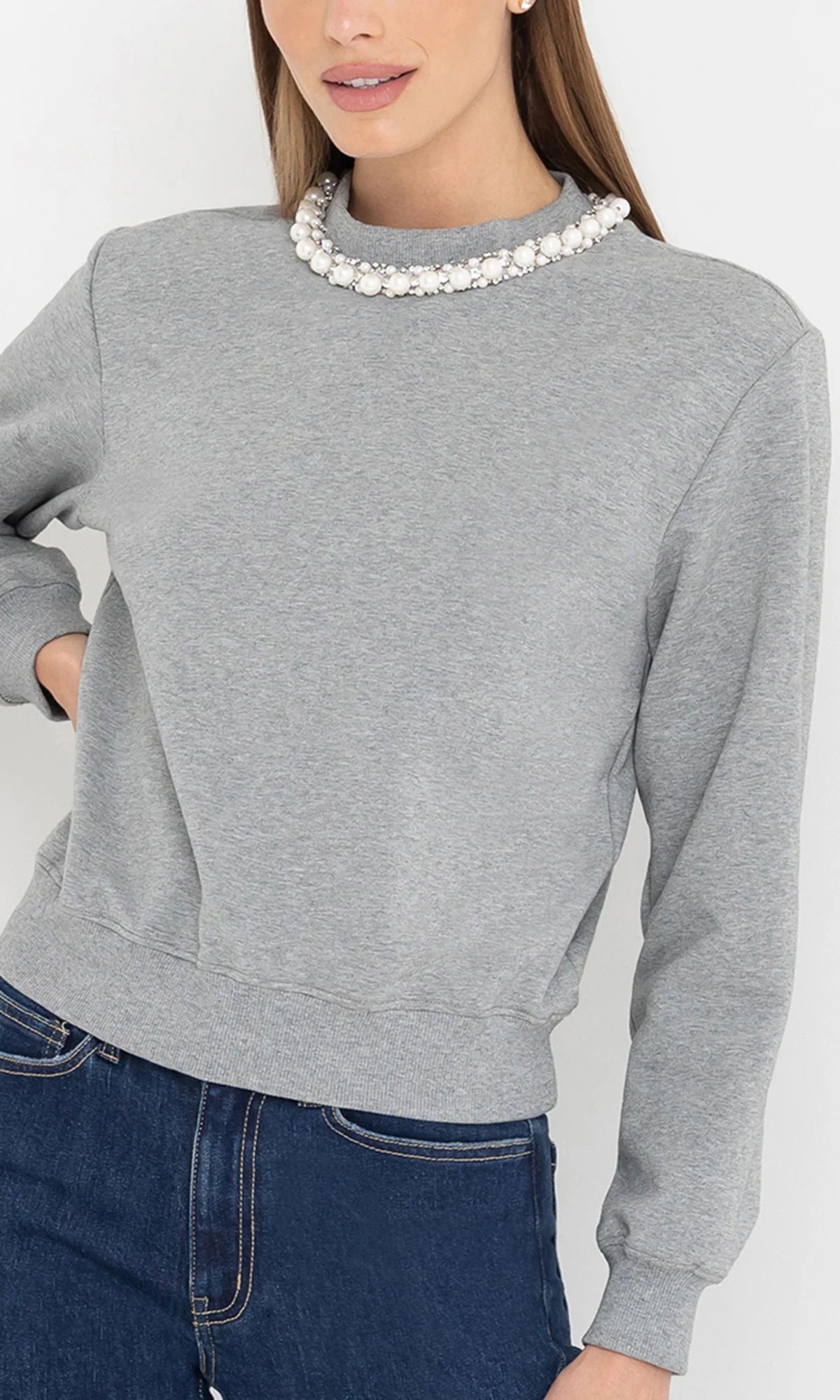 Jill Pearl/Crystal Embellished Sweatshirt