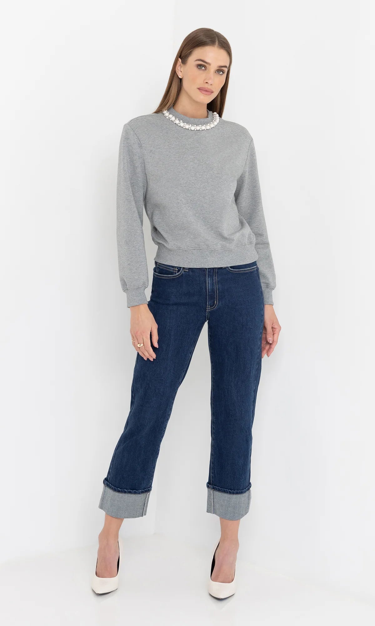 Jill Pearl/Crystal Embellished Sweatshirt