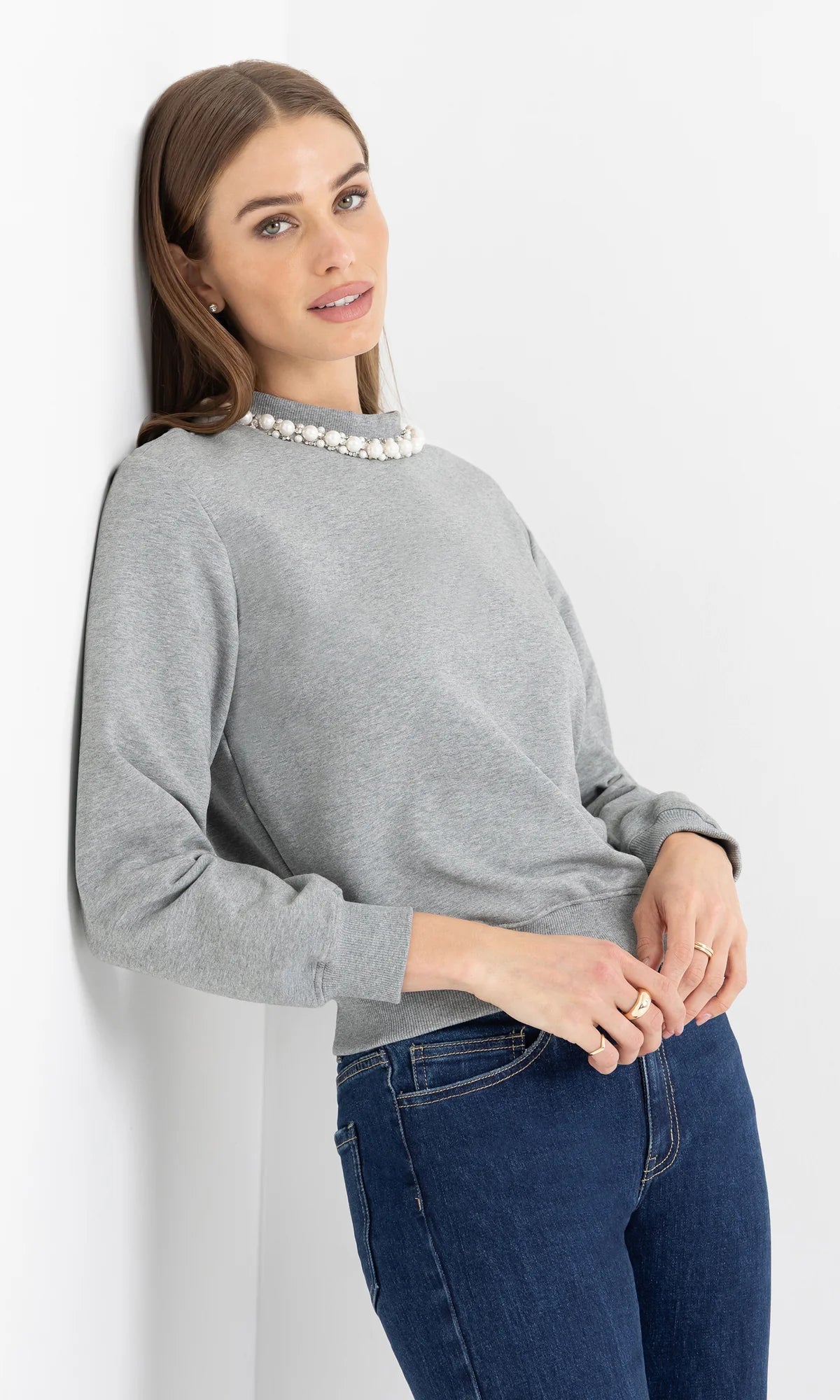Jill Pearl/Crystal Embellished Sweatshirt