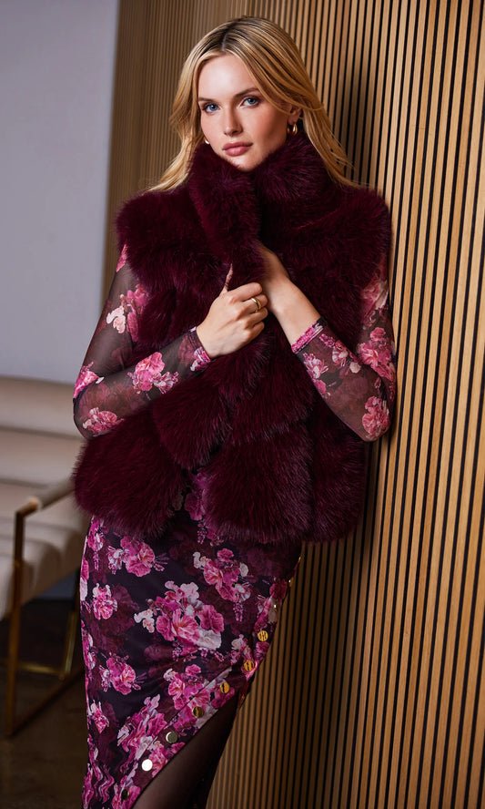Rosario Faux Fur Vest Cabernet