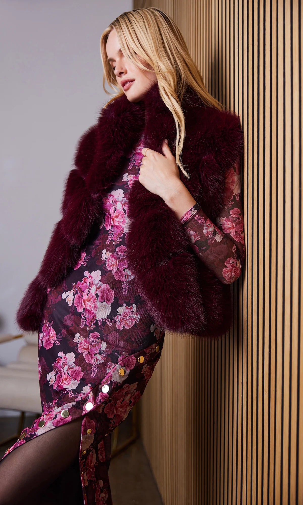 Rosario Faux Fur Vest Cabernet