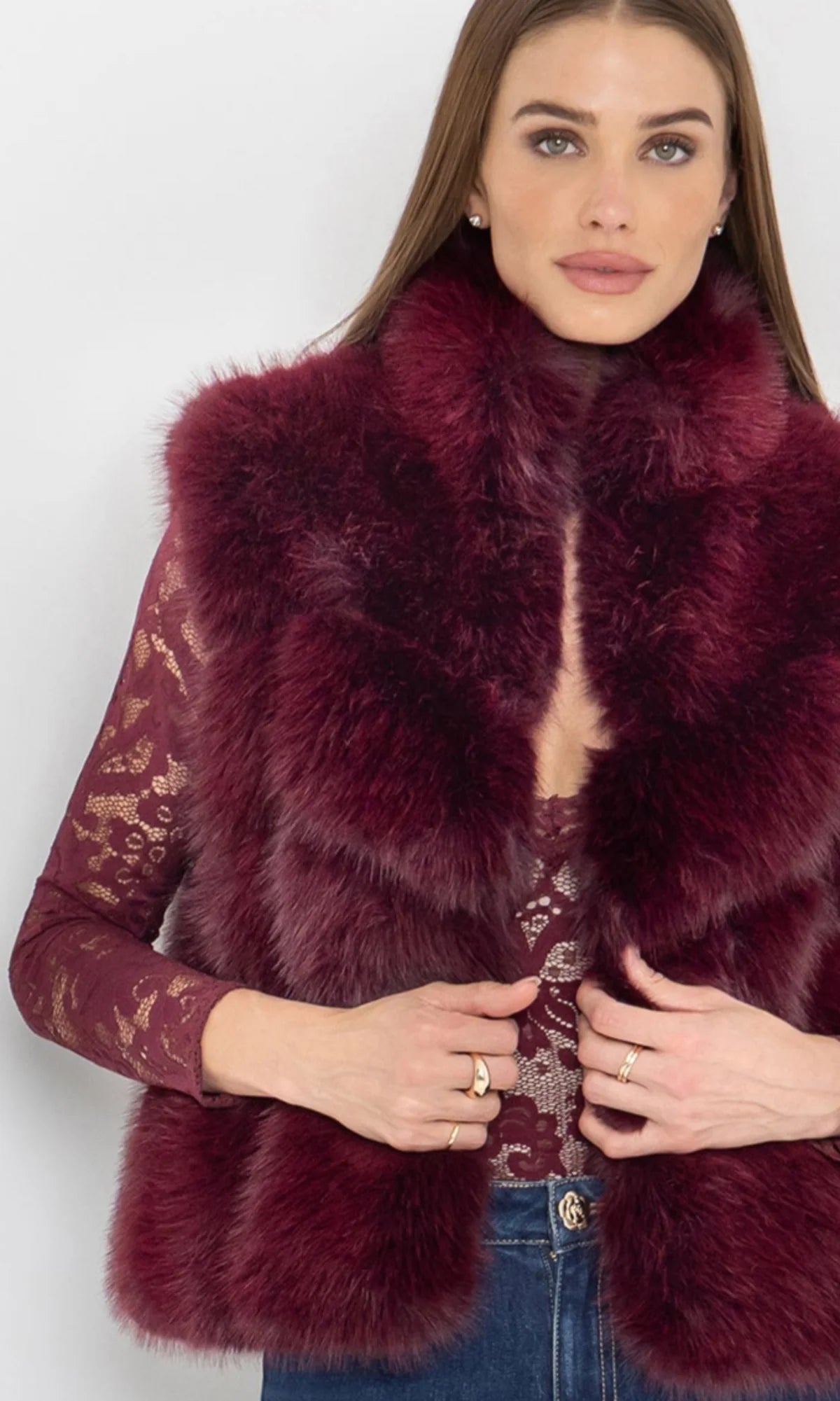 Rosario Faux Fur Vest Cabernet