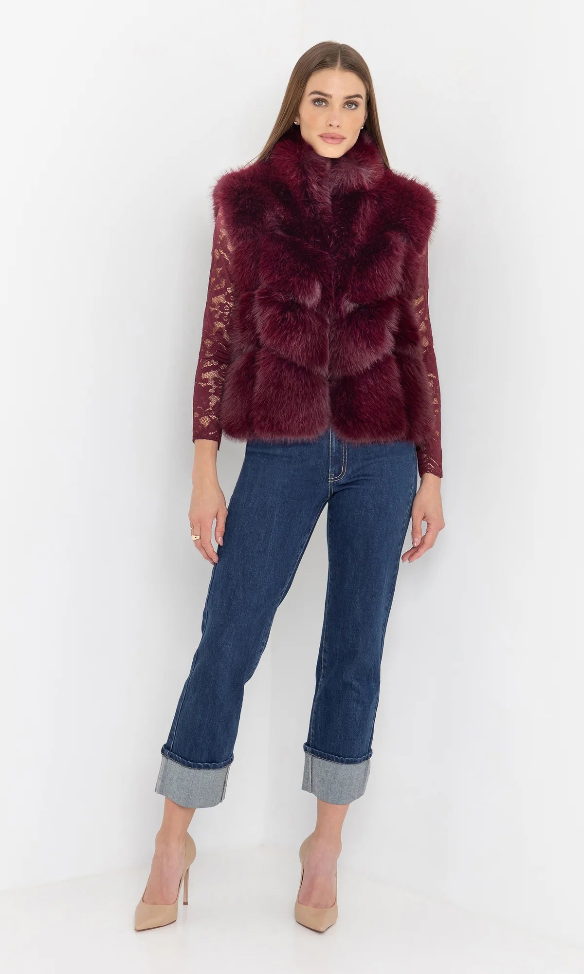 Rosario Faux Fur Vest Cabernet