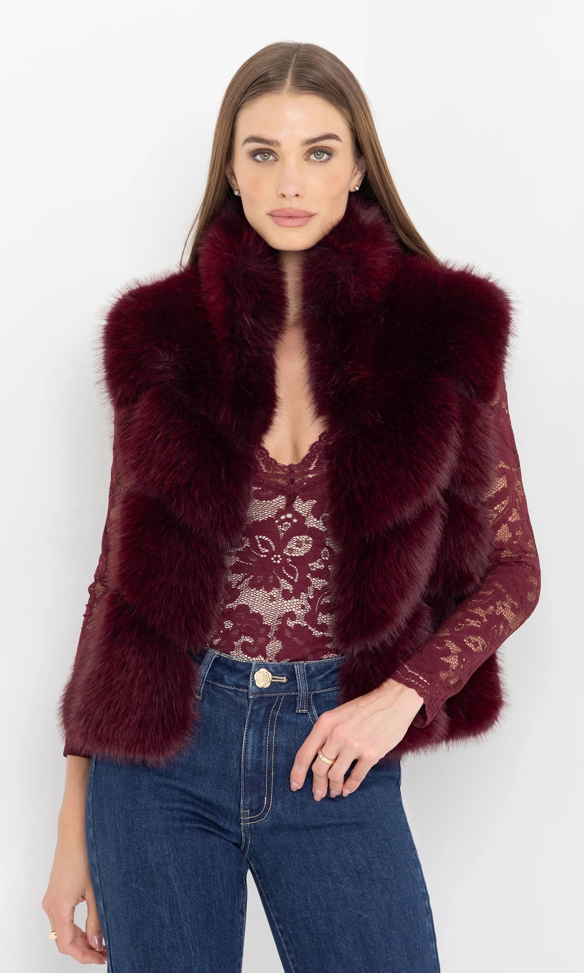 Rosario Faux Fur Vest Cabernet