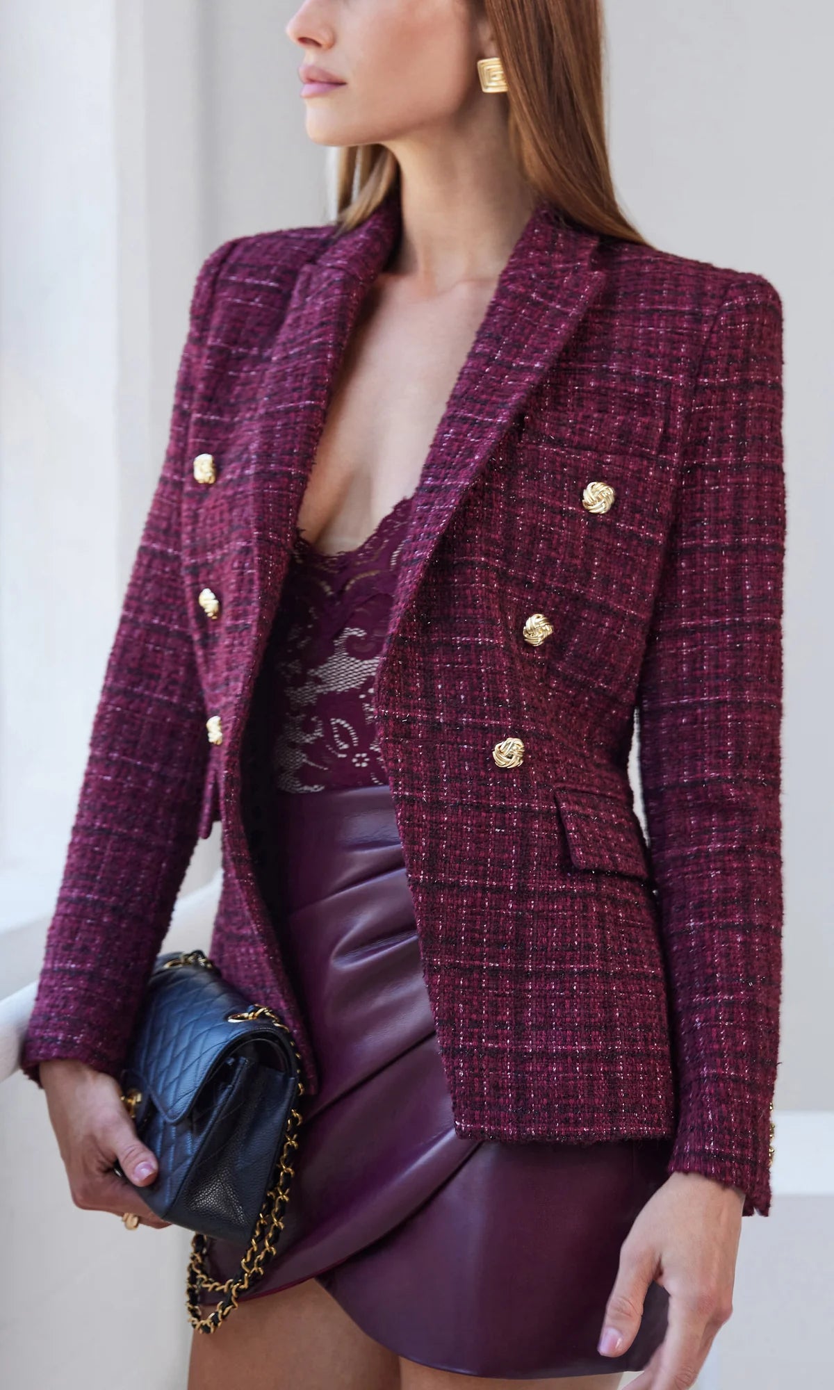 Emilio Tweed Blazer Malbec