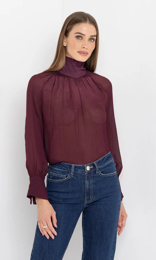 Noor Crystal Blouse Cabernet