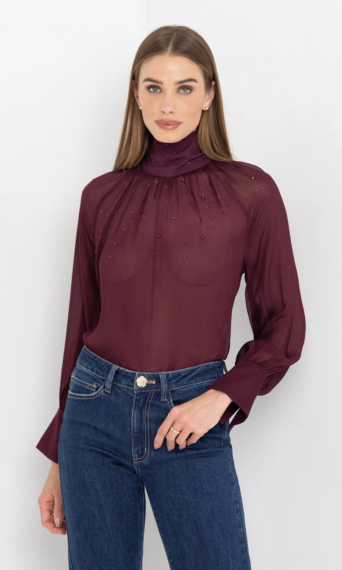 Noor Crystal Blouse Cabernet