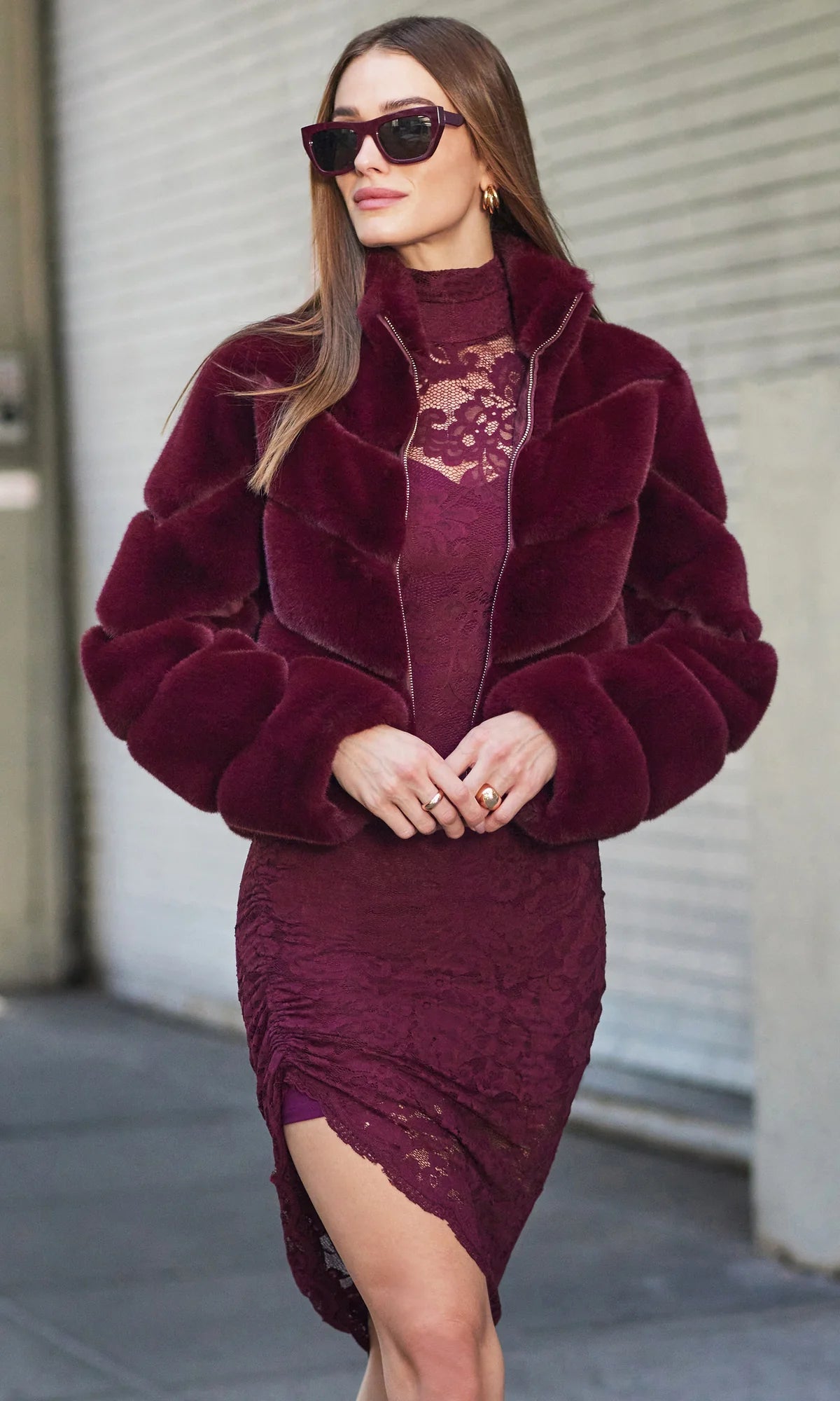 Brianna Faux Fur Jacket Cabernet