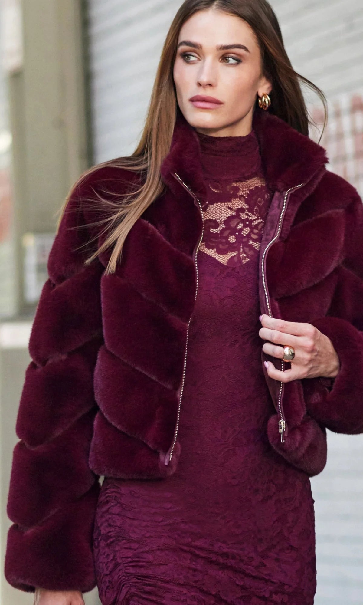 Brianna Faux Fur Jacket Cabernet