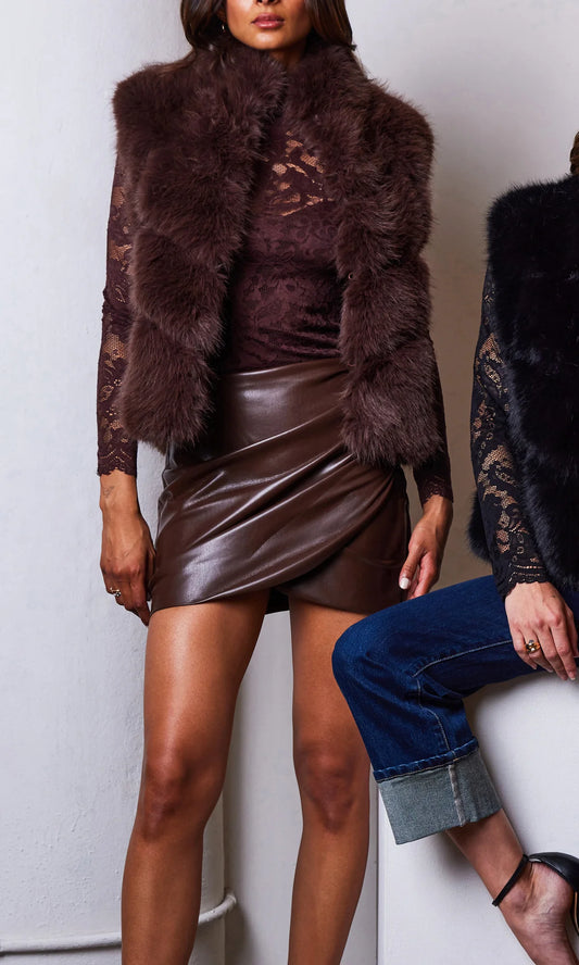 Shyann Vegan Leather Mini Skirt Mahogany