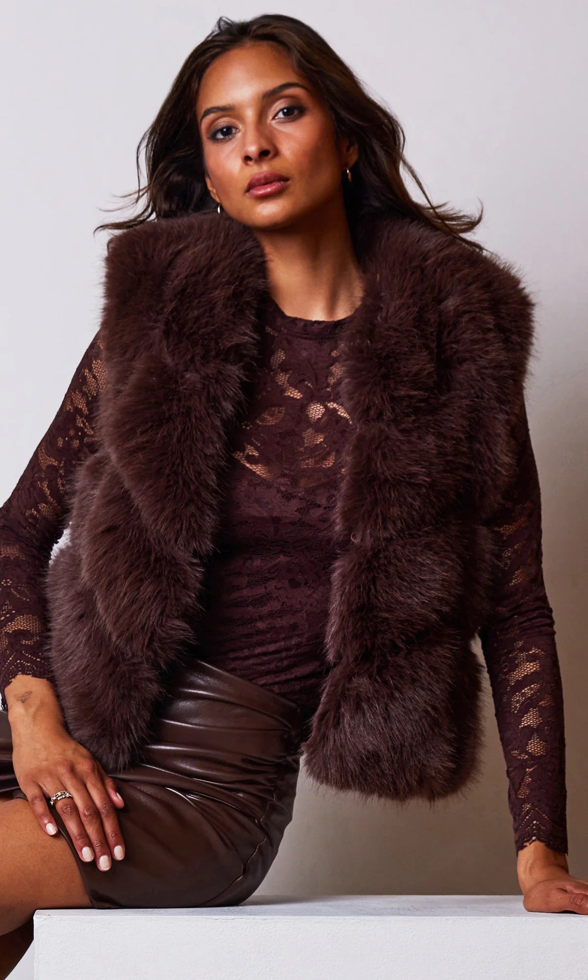 Rosario Faux Fur Vest Brown