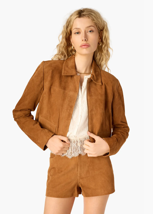 Sullivan Suede Cropped Jacket Cognac