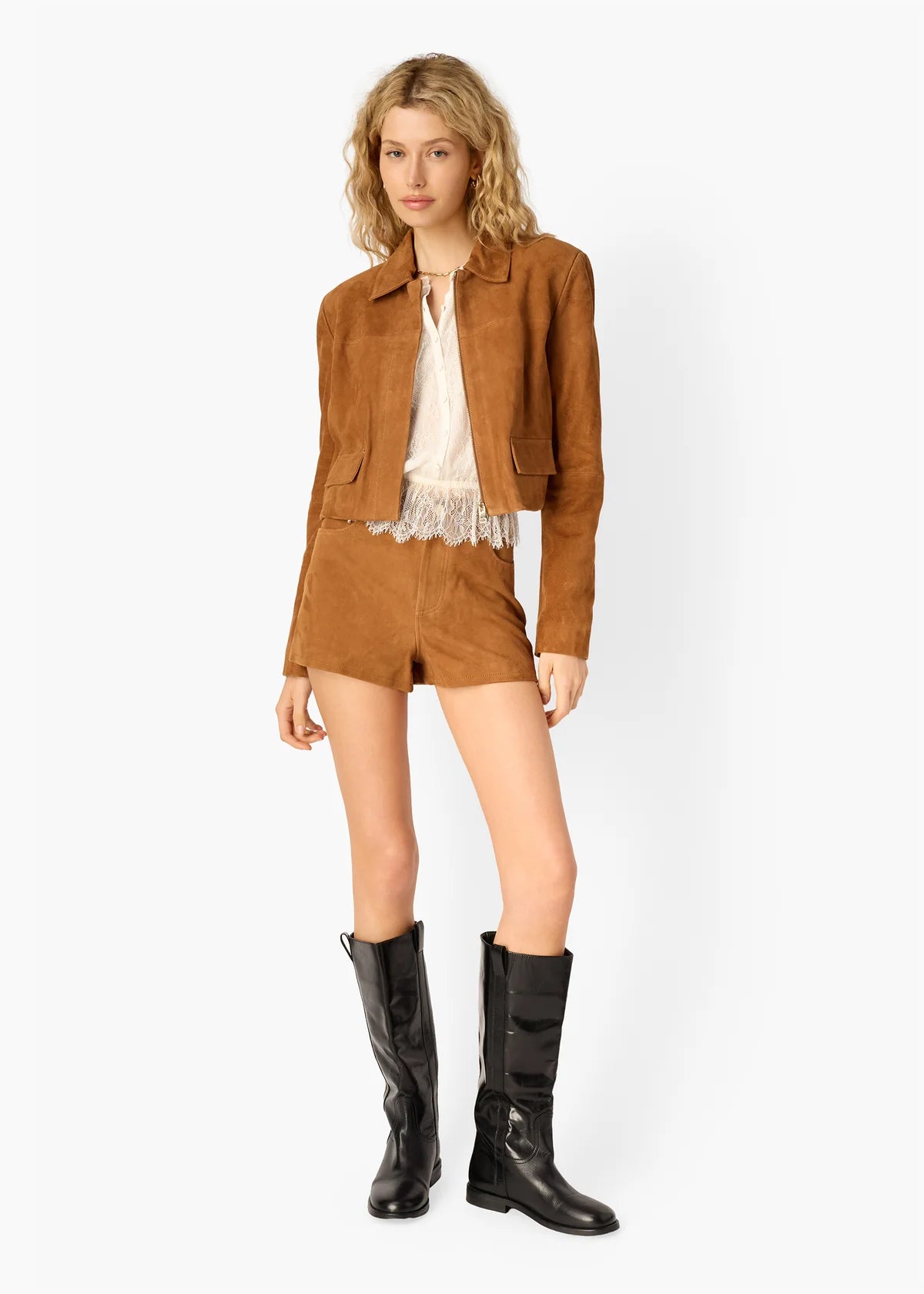 Sullivan Suede Cropped Jacket Cognac