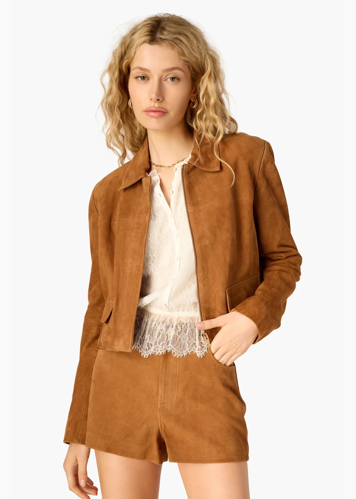 Sullivan Suede Cropped Jacket Cognac