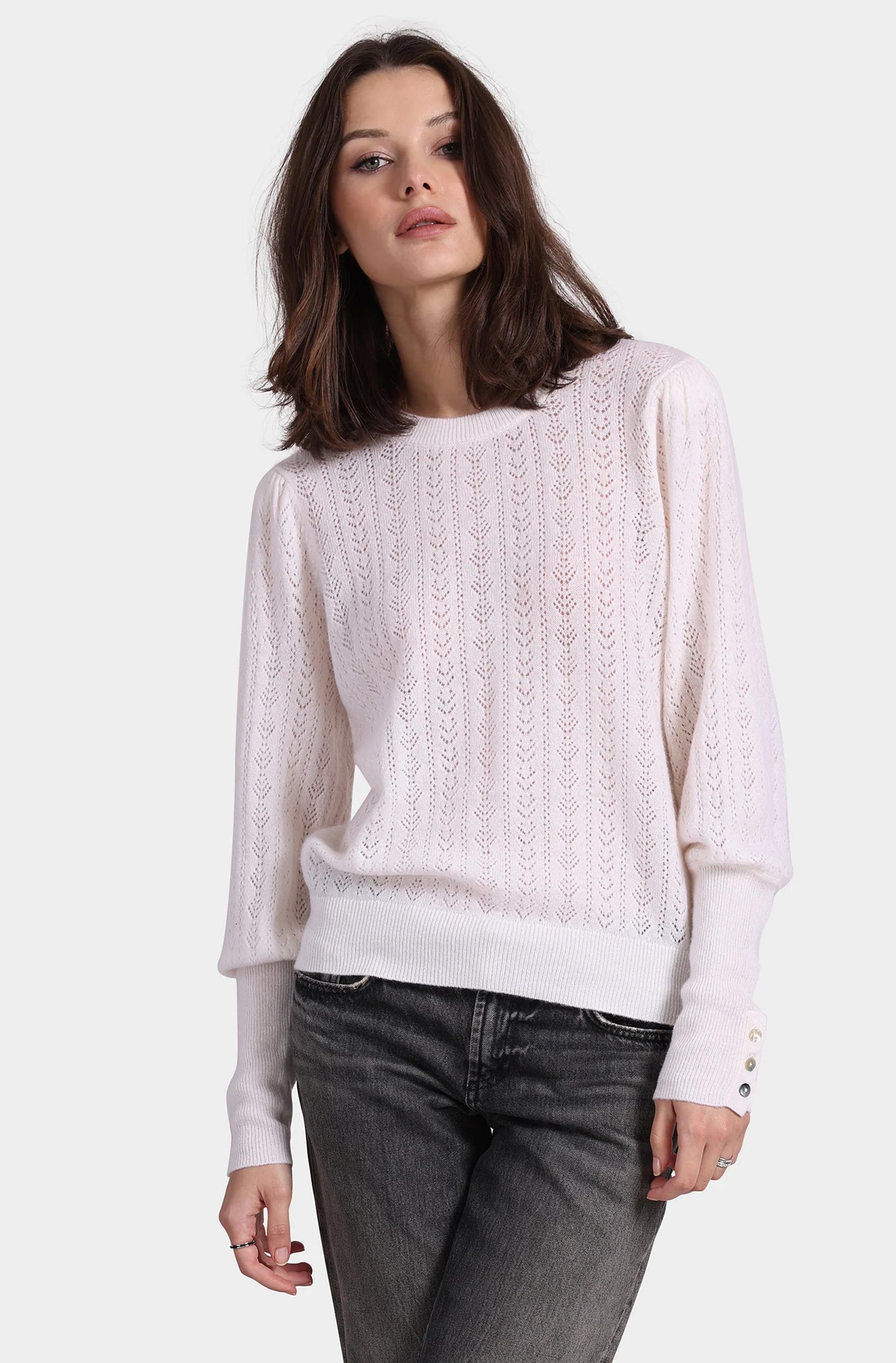 Cashmere Blousant Sleeve Crew Neck Pullover