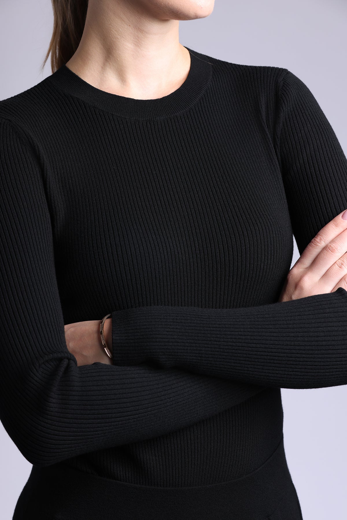 Viscose Ribbed Long Sleeve Crew