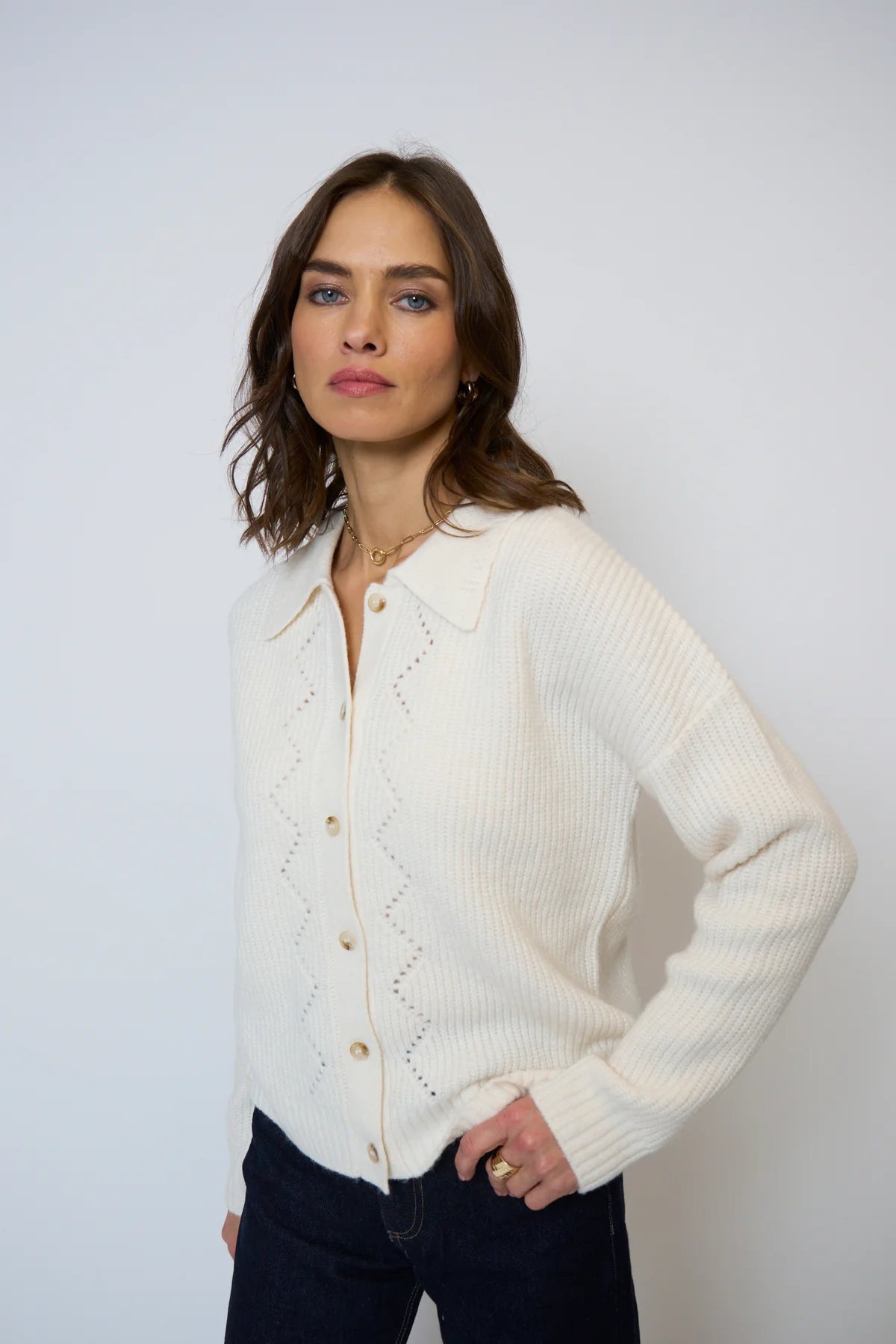 Olivia Pointelle Polo Ivory