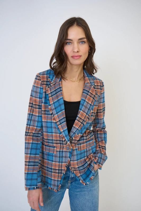 Elyse Plaid Fringe Blazer