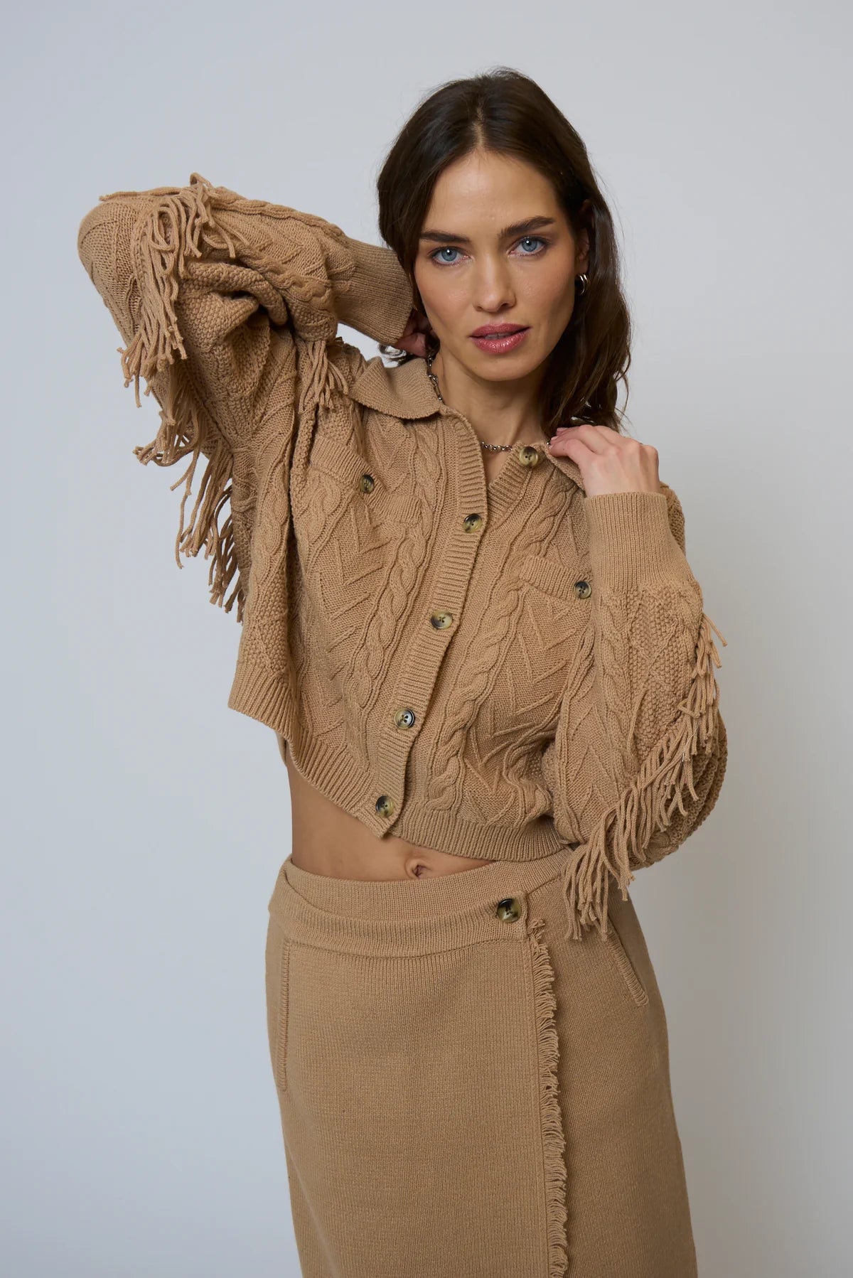Elyse Cable Fringe Sweater Cardigan