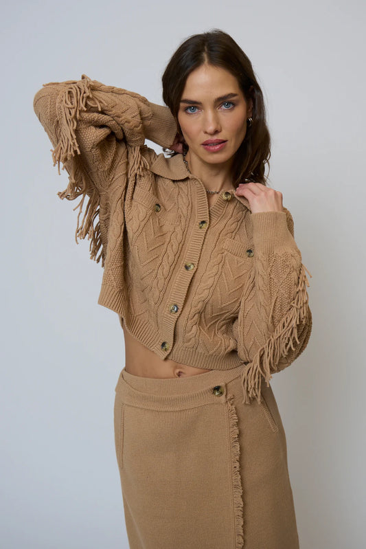 Elyse Cable Fringe Sweater Cardigan