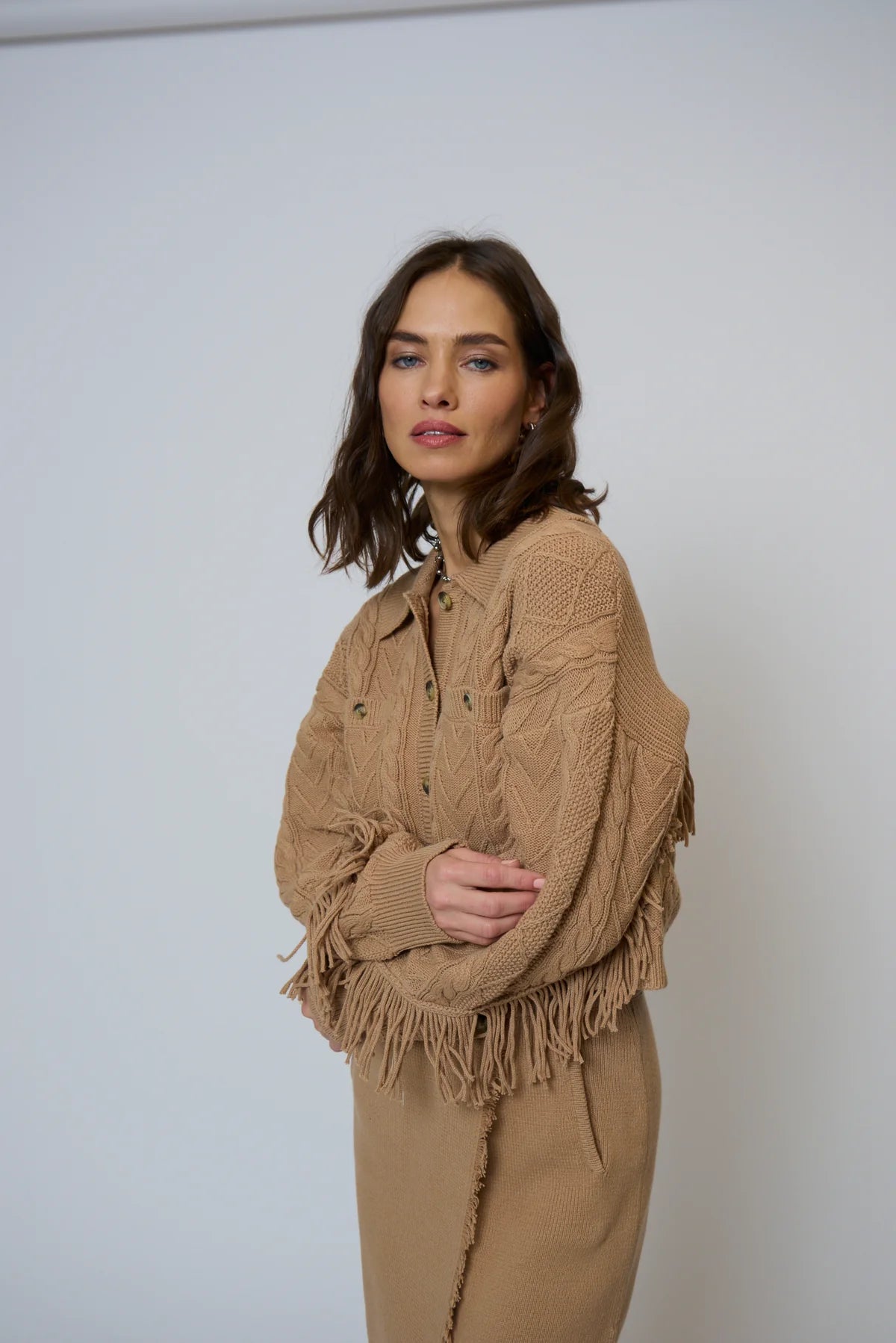 Elyse Cable Fringe Sweater Cardigan