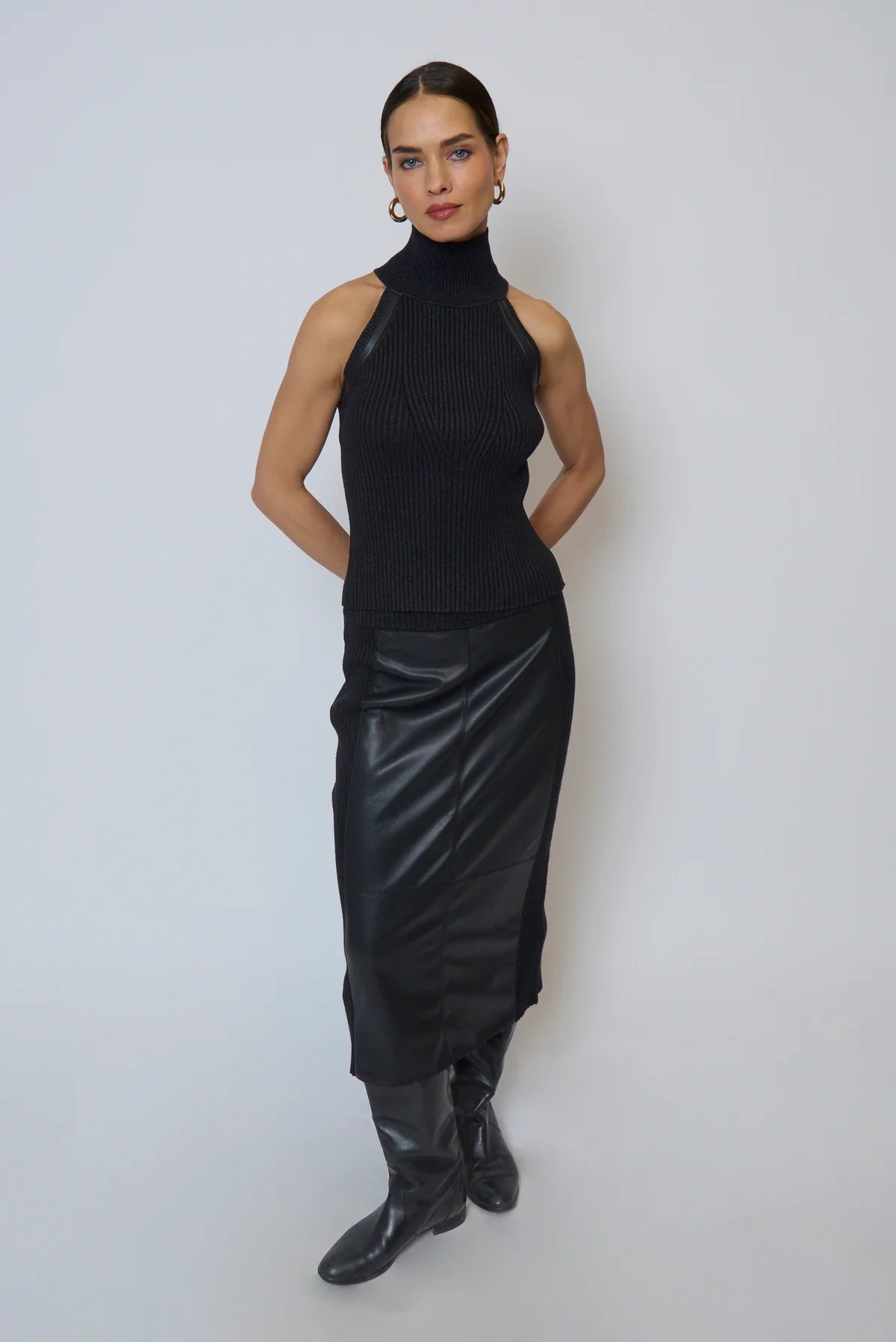 Milan Vegan Leather Accent Sleeveless Turtleneck